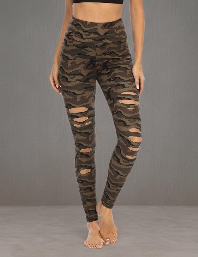 DIBAOLONG Womens High Waist Yoga Pants Cutout Ripped Tummy Control Workout Running Yoga Skinny Leggings