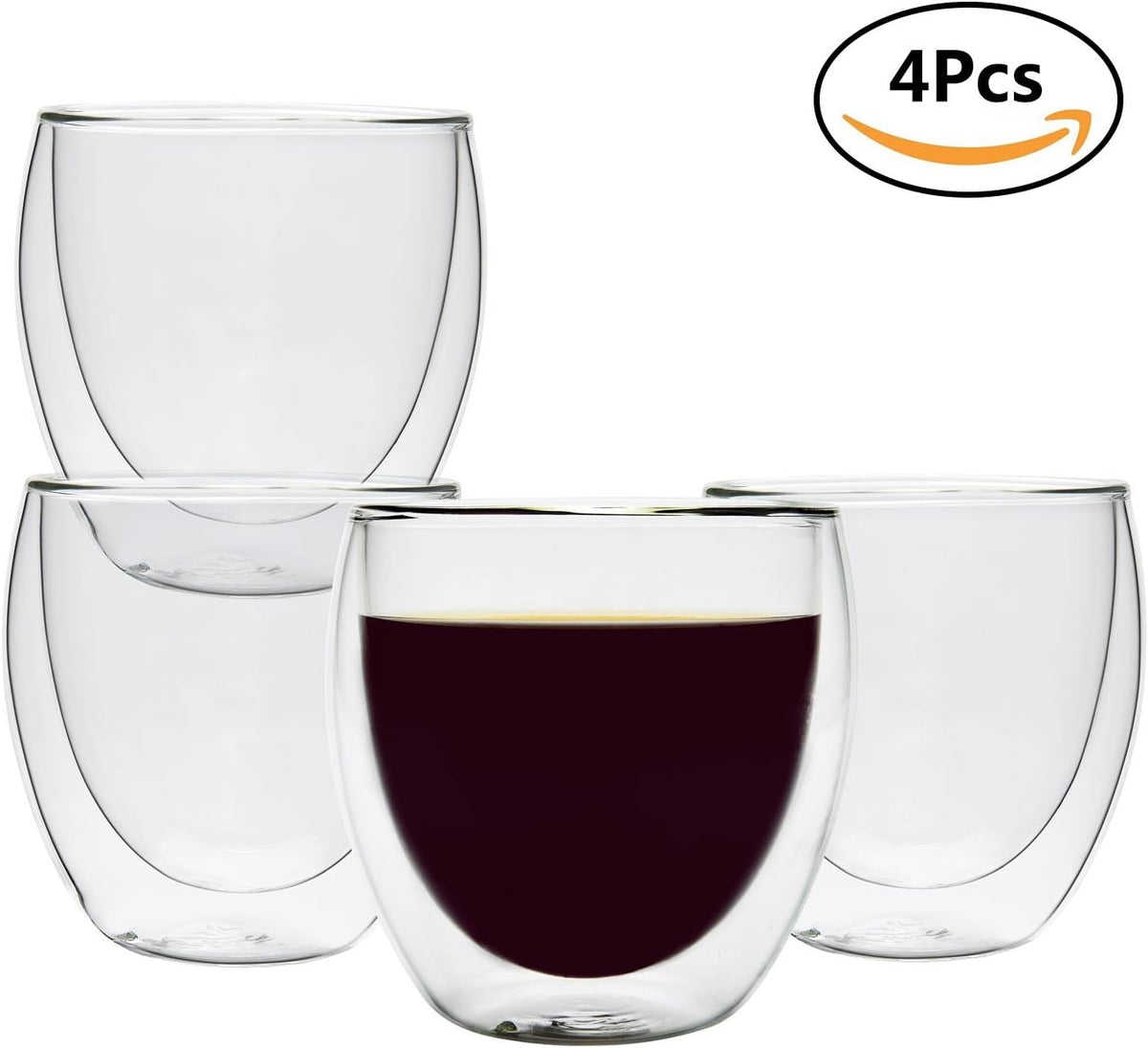 ComSaf 8oz Glass Coffee Mugs Set of 4, Double Walled Insulated Thermal Mugs for Latte Cappuccino Cocoa Milk Cafe Juice Tea, Clear Espresso Cups Set Glassware Gift for Christmas Birthday