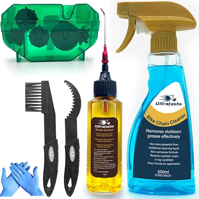 Bike Cleaner kit to Clean/Protect/Lube Bicycle,with Chain Scrubber,Cleaning Brush Tool,Bike Cleaner(19oz),Degreaser(10or19oz),Wet Lubricant(2oz)
