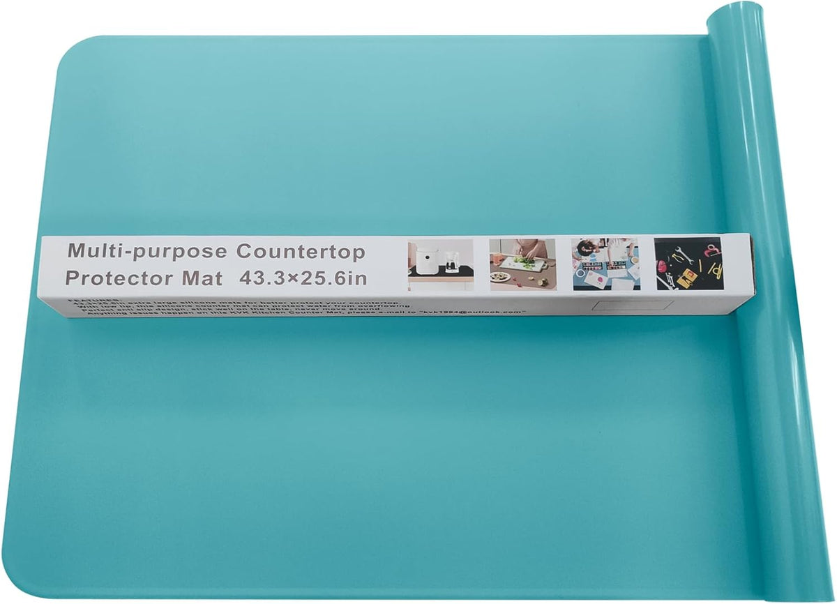 KVK Silicone Mat for Kitchen Counter with Raised Edge 43.3×25.6in - Extra Large Silicone Mat Heat Resistant Non Slip - Universal Painting Craft Resin Mat Countertop Protector, Pastel Blue