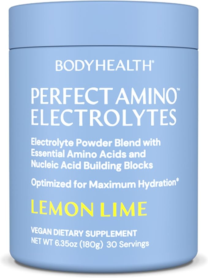 BodyHealth PerfectAmino Electrolyte Powder No Sugar, Hydration Fasting Keto Zero Sugar Electrolytes Drink Mix with Trace Minerals - Lemon Lime - 30 Servings