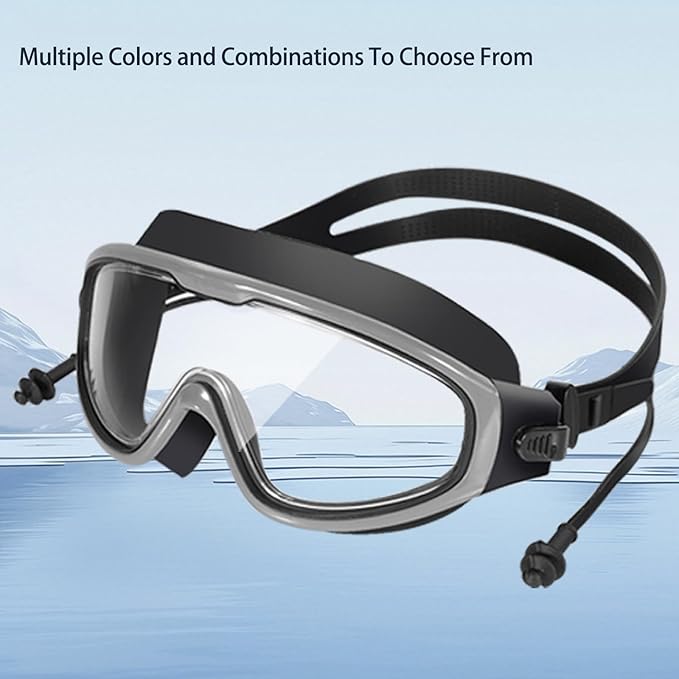 Adult Swimming Goggles,Leak-Proof,Anti-Fog Pool Glasses,Wide View Swim Goggles with Ear Plugs and Nose Clip