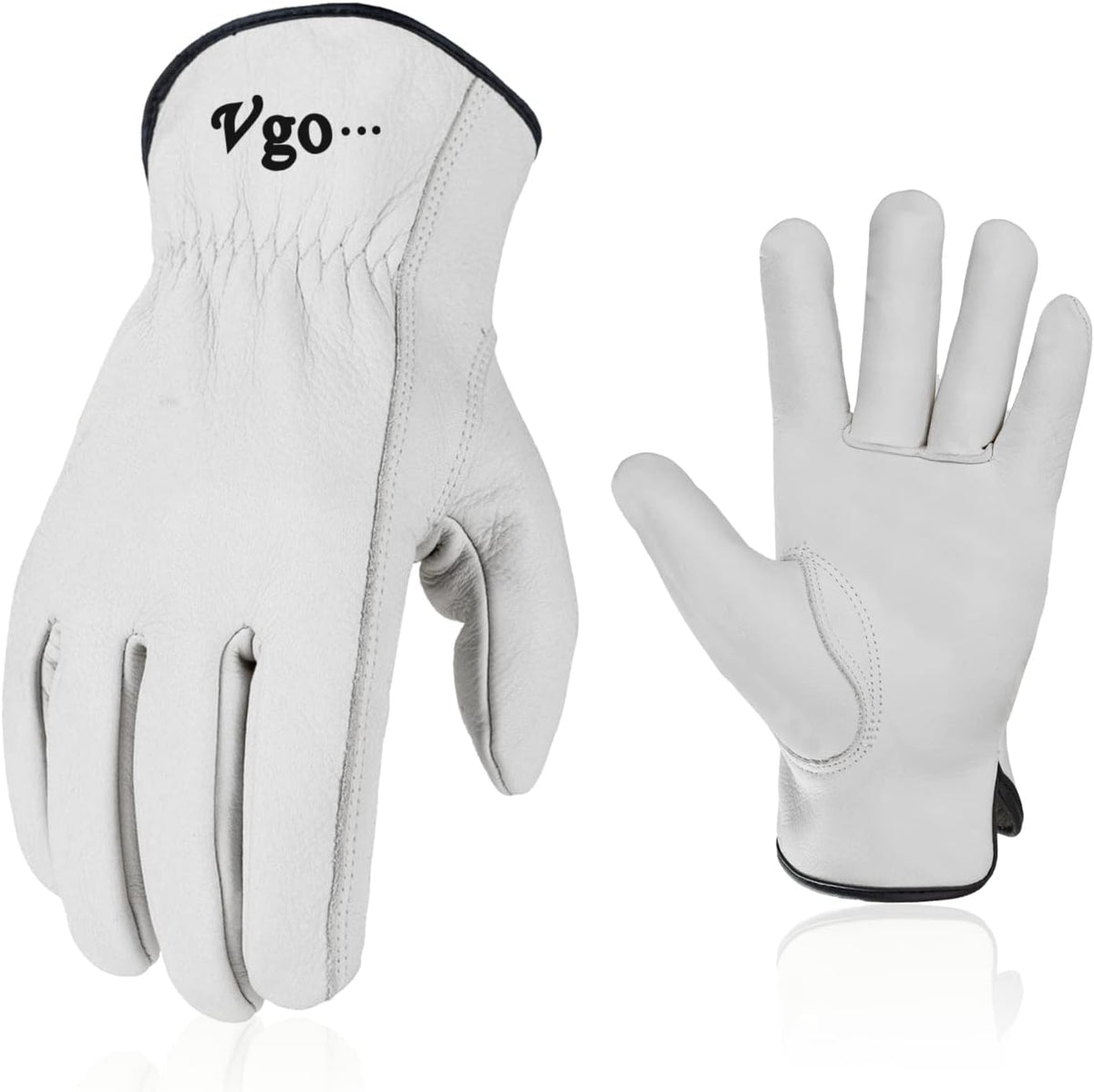 Vgo... 2-Pairs 32℉ or Above Lined Winter Cow Grain Leather Work and Driver Gloves (Size L, Cream, CA9501F)