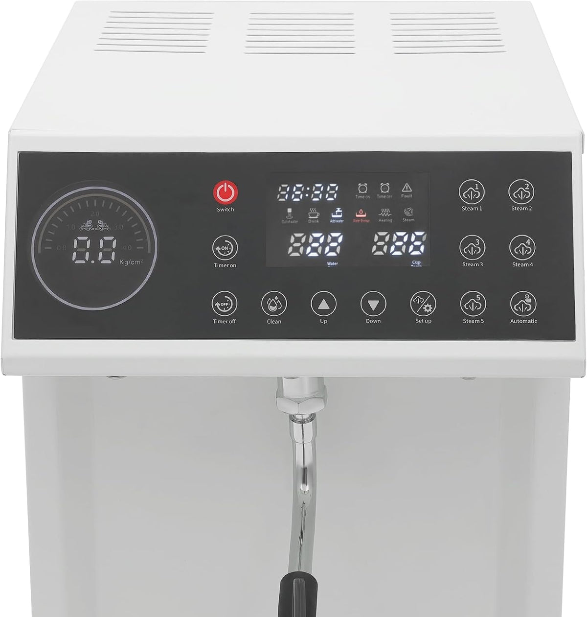 8L/2.11gal Commercial Steam Milk Frother, 3000W 5-Gear Fast Heating Milk Steamer Machine Electric Steam Milk Frothing Machine Espresso Coffee Milk Foam Machine for Bar Cafe