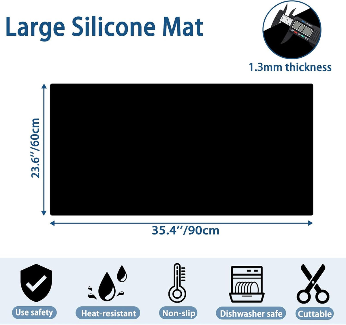 35.4"x23.6" Large Silicone Mat for Kitchen Counter, Heat Resistant Non-Slip Countertop Protector, Waterproof Silicone Craft Mat for Kitchen Island, Black