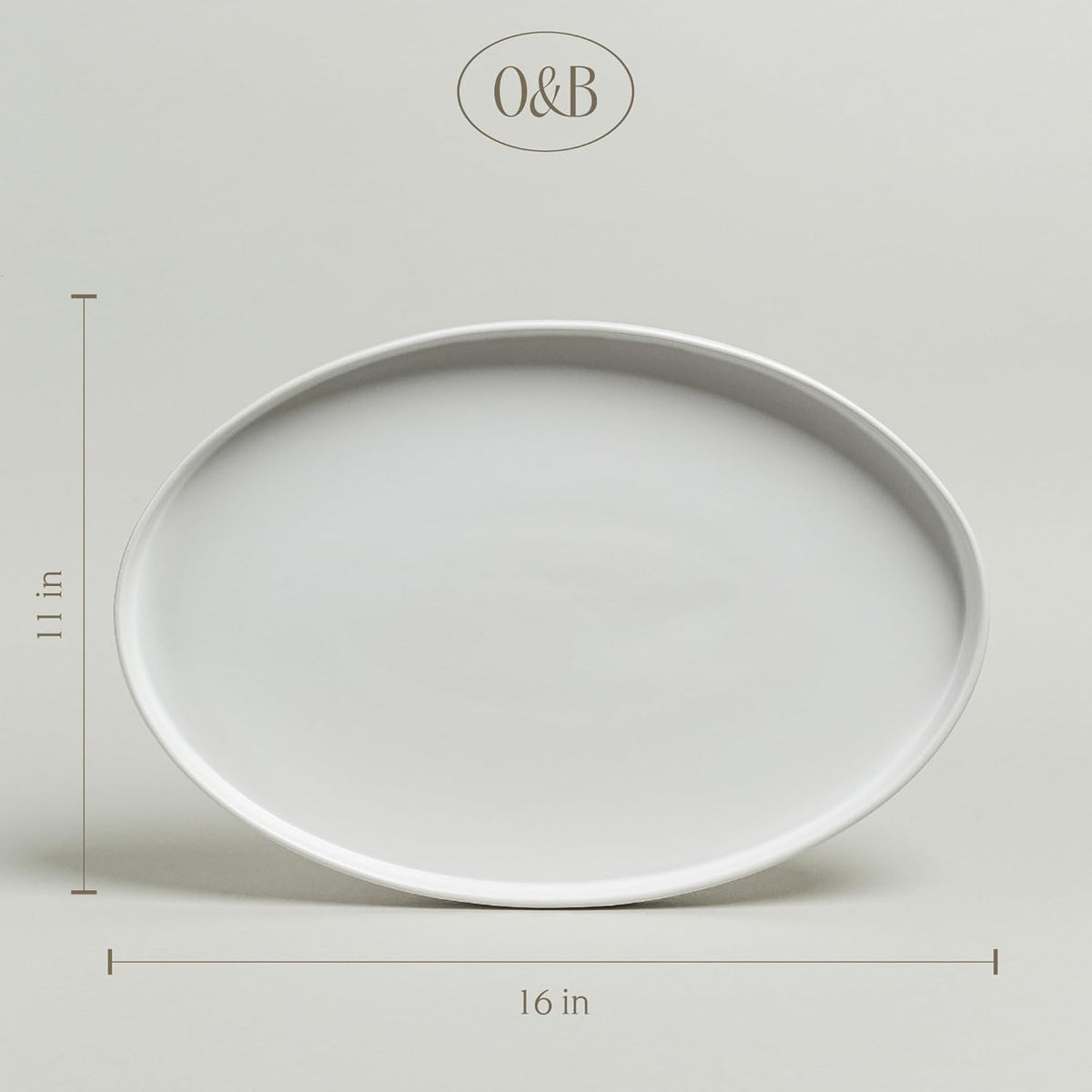 over&back Stackable Stoneware Serving Platter - Elegant 1-Piece Oval Serving Platter to Complete Your Kitchen Set - Perfect for Appetizers, Desserts, and More - 16" L x 11" W - Semi-Matte White