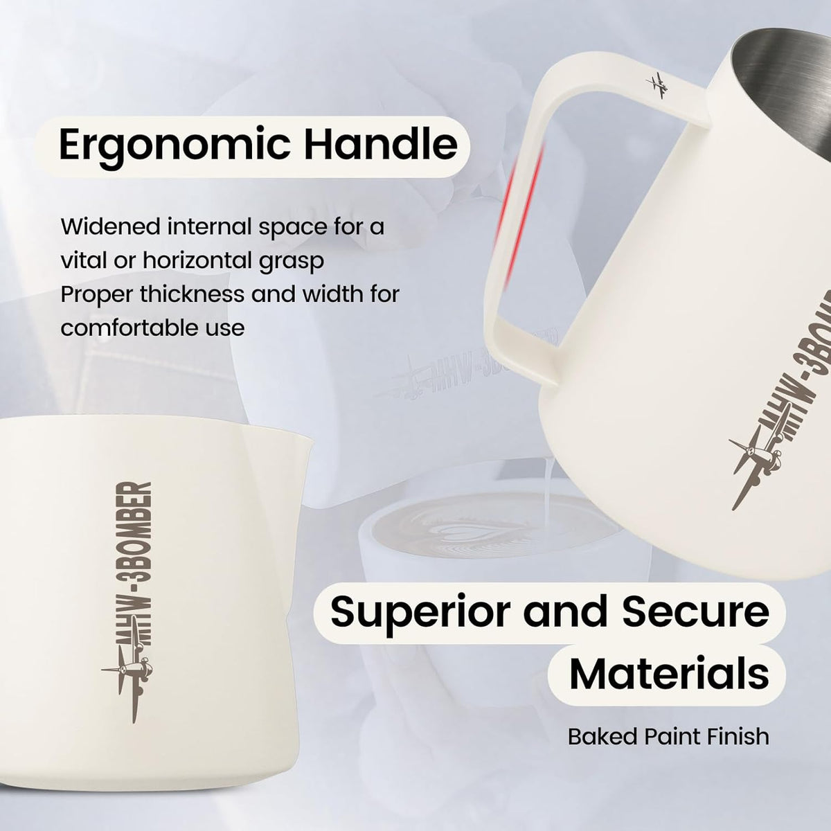 MHW-3BOMBER Espresso Steaming Pitcher Milk Frothing Pitcher Stainless Steel Milk Coffee Cappuccino Latte Art Barista Cup 20oz/600ml P5021W