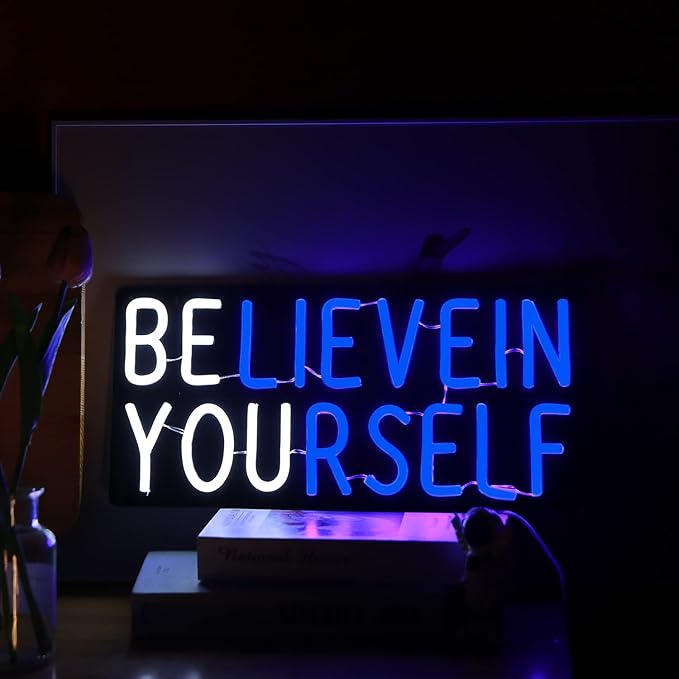 Believe in Yourself Neon Sign USB Powered for Room Decor, LED Neon Light Sign Dimmable for Kids Bedroom Office Bar classroom Wall Art Birthday Gift 16 * 7.5 Inches Blue