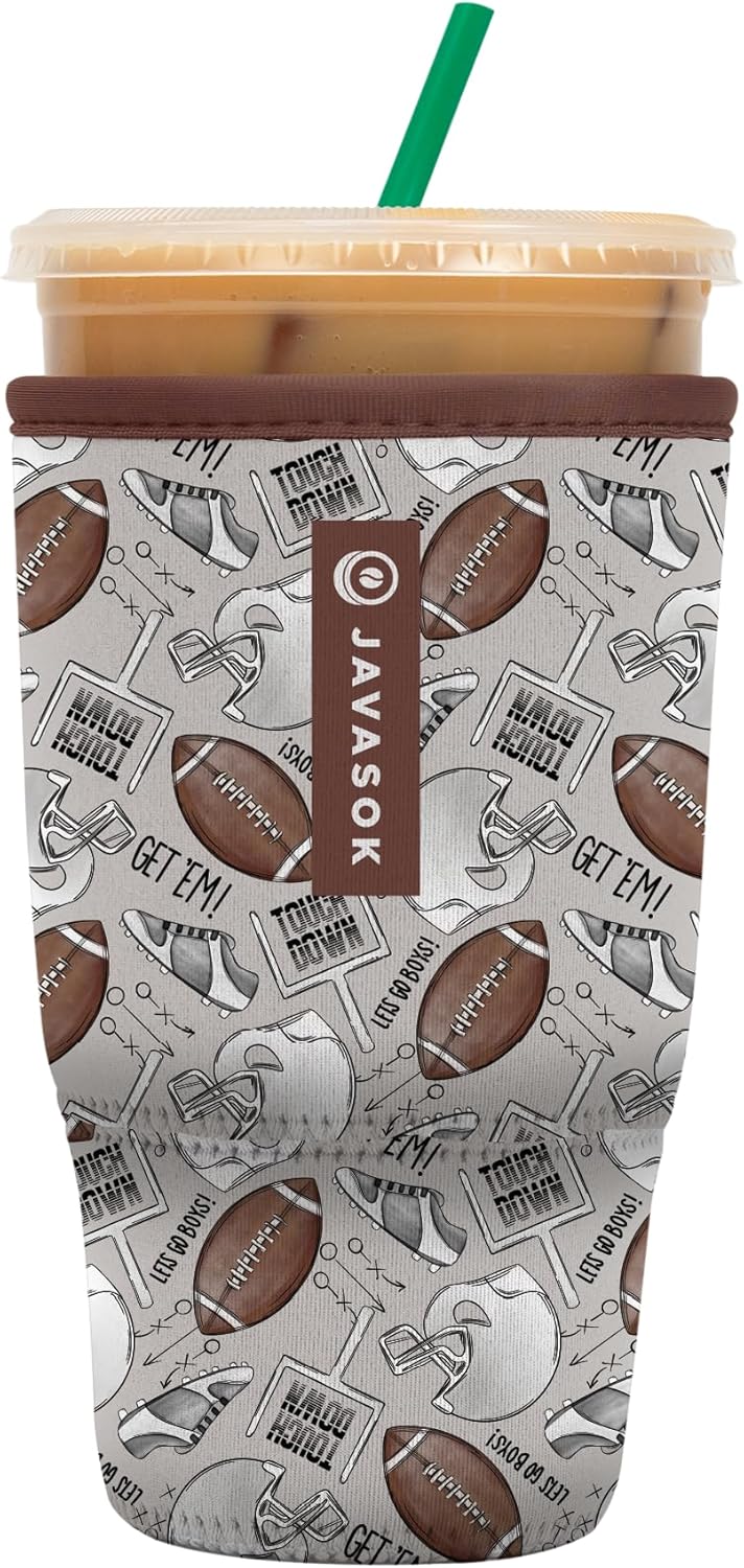 Sok It JavaSok Iced Coffee & Cold Soda Insulated Neoprene Cup Sleeve (Football, Large: 30-32oz)