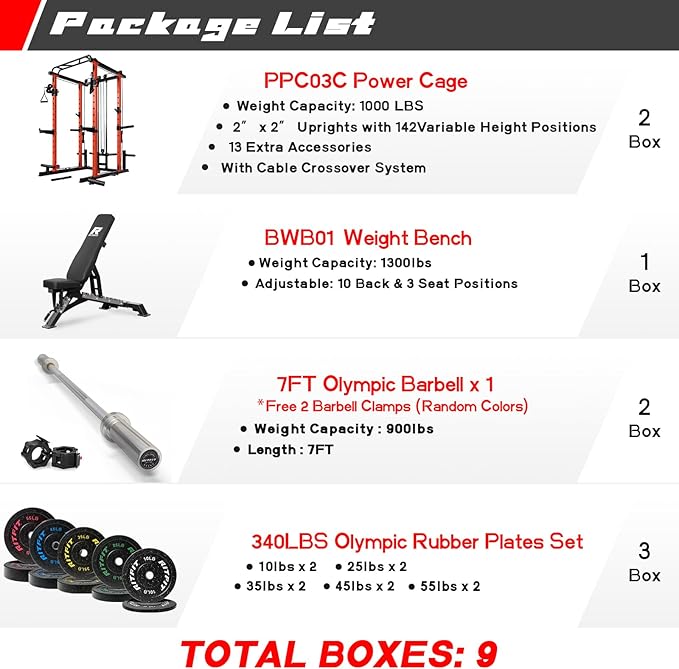 RitFit Power Cage with Optional LAT PullDown/Cable Crossover, 1000LB Squat Rack for Home & Garage Gym, with Weight Storage Rack and More Training Attachments, ASTM-Certified