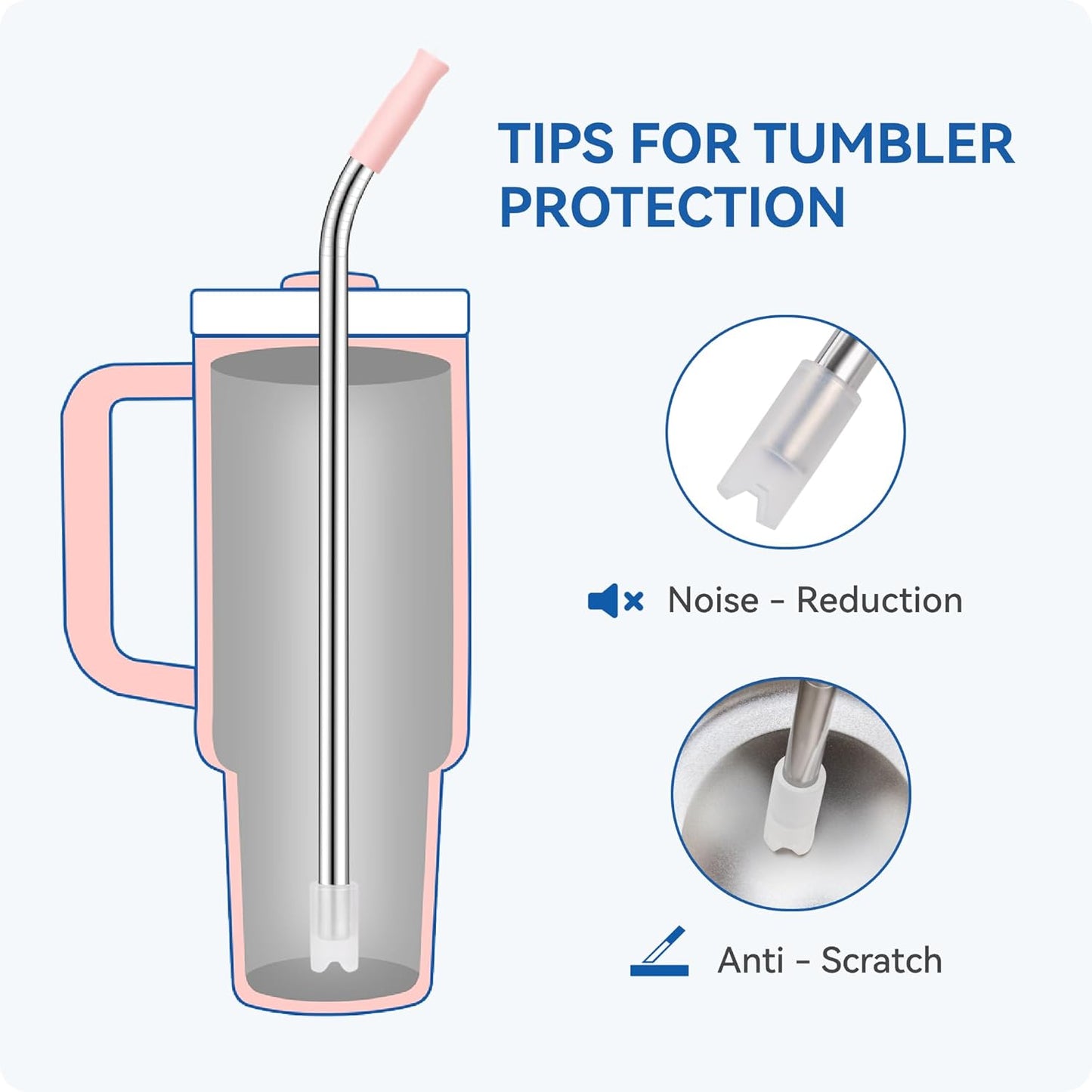 Reusable Stainless Steel Straws with Silicone Tip for Stanley 30oz, Metal Drinking Straws for 30oz Tumbler,3 Bent Tubes & 6 Tips& 1 Cleanr Brush (Chili)