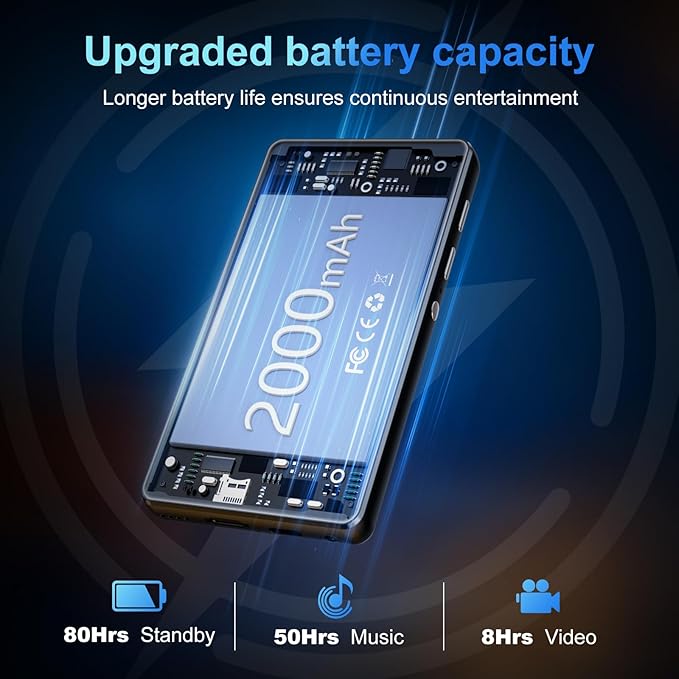 80GB MP3 Player with Bluetooth and WiFi, SWOFY M503Pro Mp3 & Mp4 Music Player with Spotify, Amazon Music, Audible, Browser, 4.0" Touch Screen Android Player with Speaker, FM Radio, Up to 512GB Black