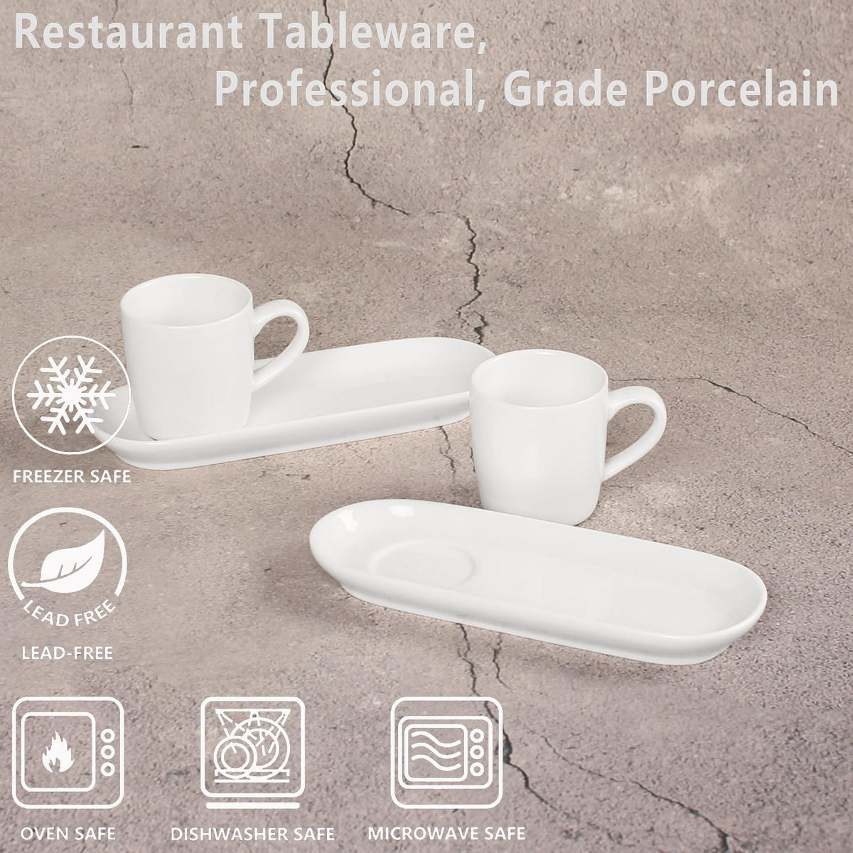 Italian Style Espresso Cup Set of 4 | Porcelain Demi Tasse Cups and Saucers, 3 oz