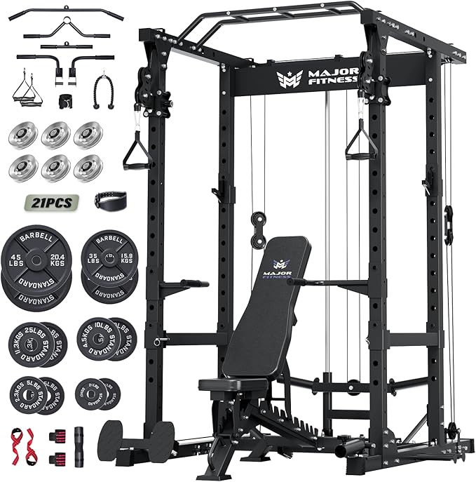 MAJOR FITNESS Drone1 Power Cage - Multi-Function Power Rack for Home Gym, Squat Rack, Cable Crossover System, for Strength Training, Heavy-Duty Steel Construction