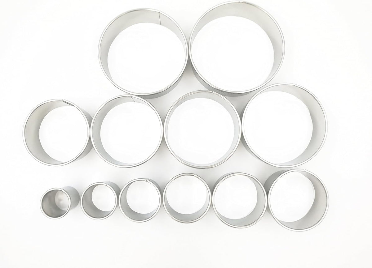 12 Piece Plain Round Pastry/Cookie Cutter Set Heavy Duty Commercial Grade 18/8 304 Stainless Steel - Metal Marked Size – Perfect For Cooking Enthusiast