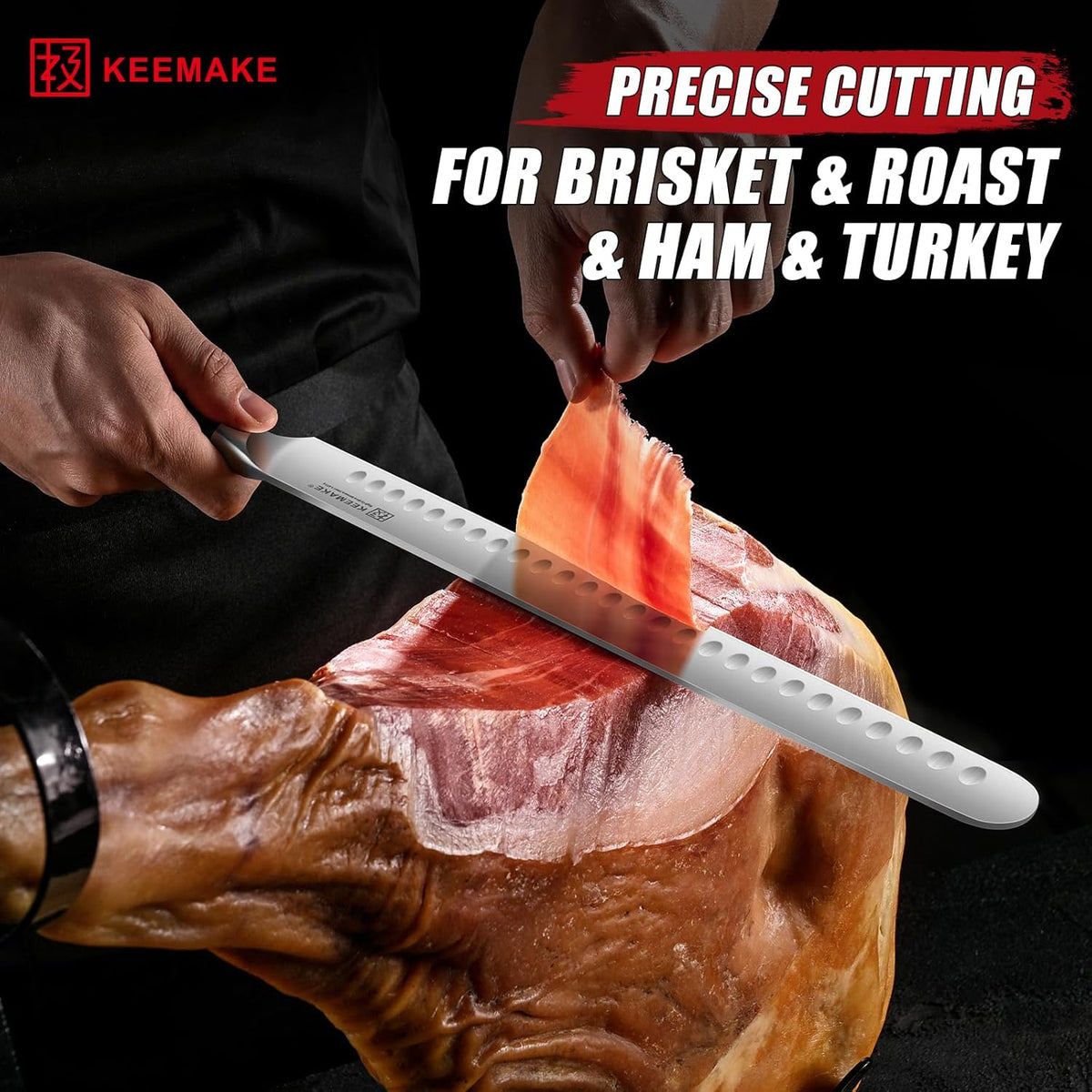 KEEMAKE BBQ Carving Knife Set, Brisket Knife and Boning Knife for Meat Cutting, High Carbon Stainless Steel Sharp Knives Set for Kitchen, Carving Knives for Roast Meat Ham Turkey