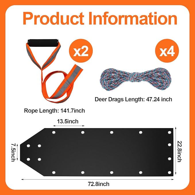 2 Pcs Deer Drag Sleds Deer Sled Game Hauler with 2 Pcs Heavy Duty Drag Strap for Duck Hunting Ice Fishing Accessories Rope Pulling Harness for Hunting Gift