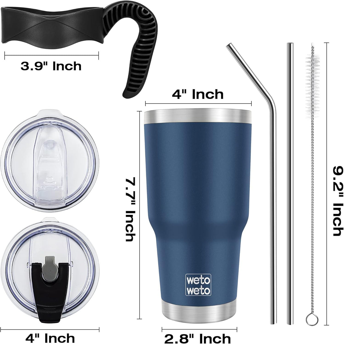 WETOWETO 30 oz Tumbler Stainless Steel Vacuum Insulated Coffee Cup with Handle, Double Wall Vacuum Coffee Thermal Cups for Hot and Cold drinks, Suitable for Travel (Navy Blue, 1 Pack)