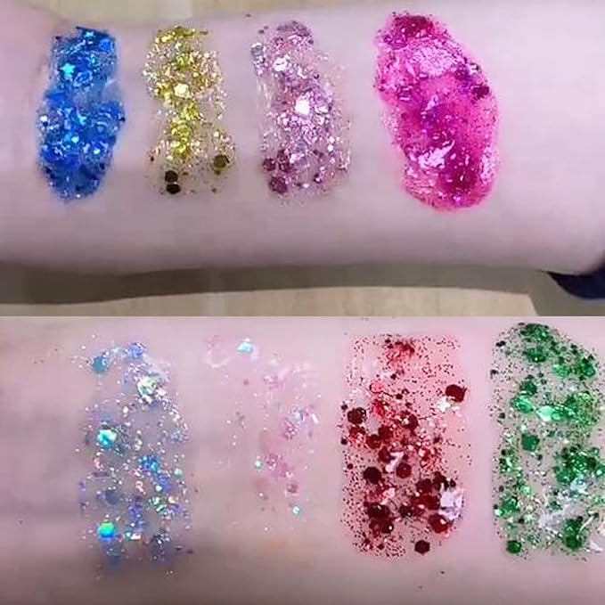 2 Packs White Face Glitter Gel,Singer Concerts Music Festival Rave Accessories,Mermaid Body Glitter Gel,Halloween Hair Sequins Face Glitter Paint Makeup,Sparkling Chunky for Women,100ML