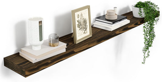 72'' Pine Wood Floating Shelf for Wall - Rustic Wall Mounted Wooden Shelf for Stylish Home Décor, Fireplace Mantel 72inch (Dark Brown, 72x8x2) - 1pcs