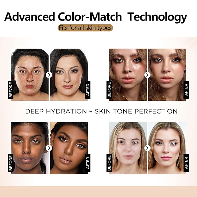 Bio Foundation 4 in 1 Light Spectrum, Color Changing Full Coverage Concealer Foundation, SPF50+ Long-Wearing & Waterproof for Sport, Dancing, Outside-30ML