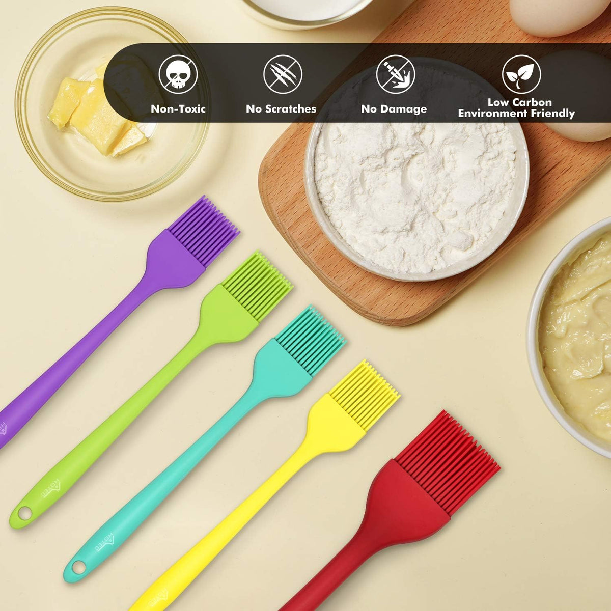 HOTEC 600℉ Heat Resistant BPA Free Silicone Marinading Meat Grill Basting Pastry Brush for Oil Butter Sauce Sausages Desserts Turkey Baster Grill Barbecue, Multicolor