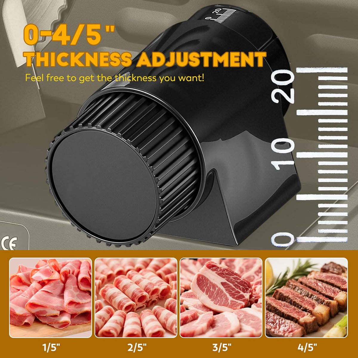 Meat Slicer, 220W Electric Deil Food Slicer with 2 Removable 7.5" Blades, 4/5" Adjustable Thickness, Food Slicer Machine for Home Cutting Meat Cheese Bread Vegetables, 110V CE
