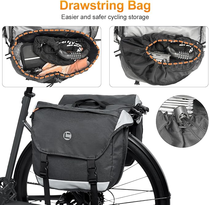 Bike Panniers, Waterproof Panniers Bike Bags for Rear Rack 25L-35L Expandable – Large Bicycle Saddle Bag with Reflective Strips, Double Panniers Storage Cargo Bag for Cycling Traveling Commuting