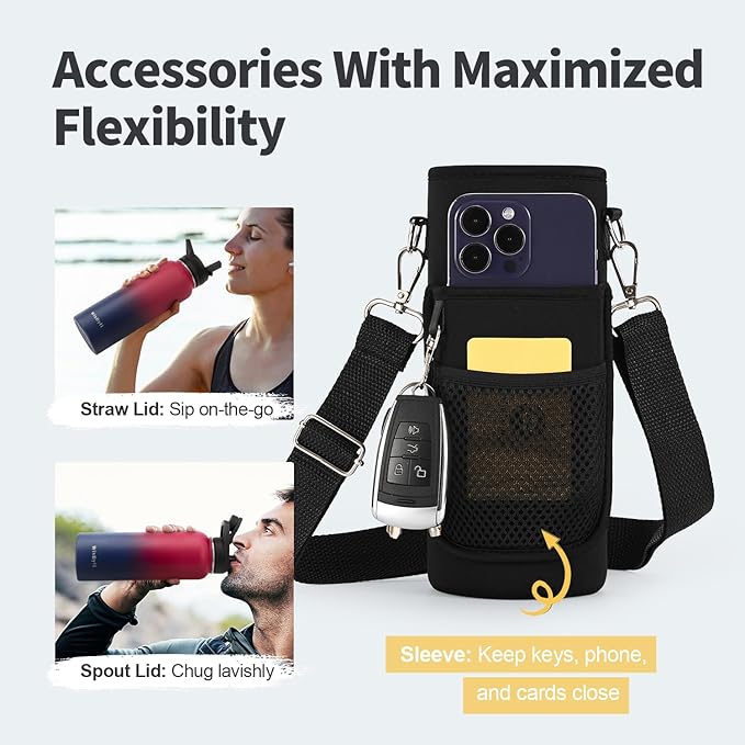 40 oz Insulated Water Bottle with Straw (Cold for 48 Hrs), Stainless Steel Triple Wall Vacuum Sports Water Jug, Leakproof Hydro Cup Flask with Paracord Handle & Straw Spout Lids & DIY Stickers