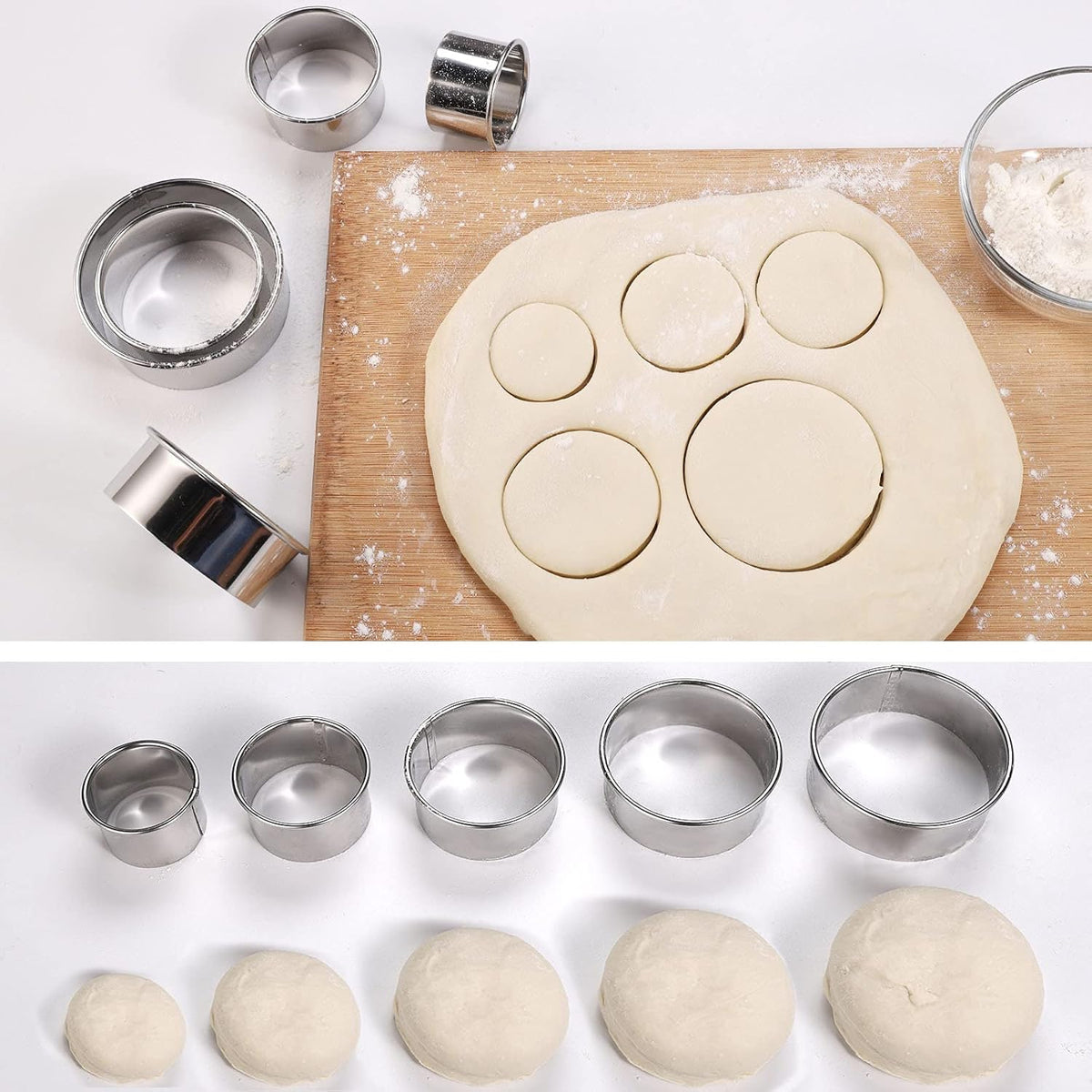 5 Pieces Biscuit Cookie Cutters Set,Stainless Steel Circle Round Cookie Biscuit Cutters in Graduated Sizes Shape Molds for Pastries Doughs Doughnuts