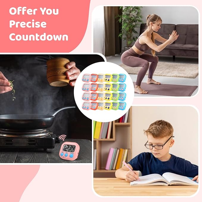 24 PCS Bulk Digital Timer, Timers for Classroom, On/Off Switch Minute Second Countdown Big LCD Display Timer, Loud Alarm for Exercise Cook Baking Teacher