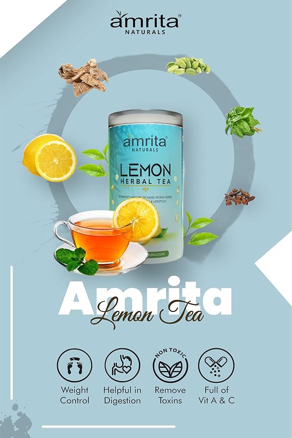 Amrita Naturals Refreshing Lemon Instant Herbal Tea – 1.10 lb (500g) | Pack of 2 | Natural & Caffeine-Free | Quick & Flavorful Lemon Beverage | Great for Hot or Iced Tea Anytime