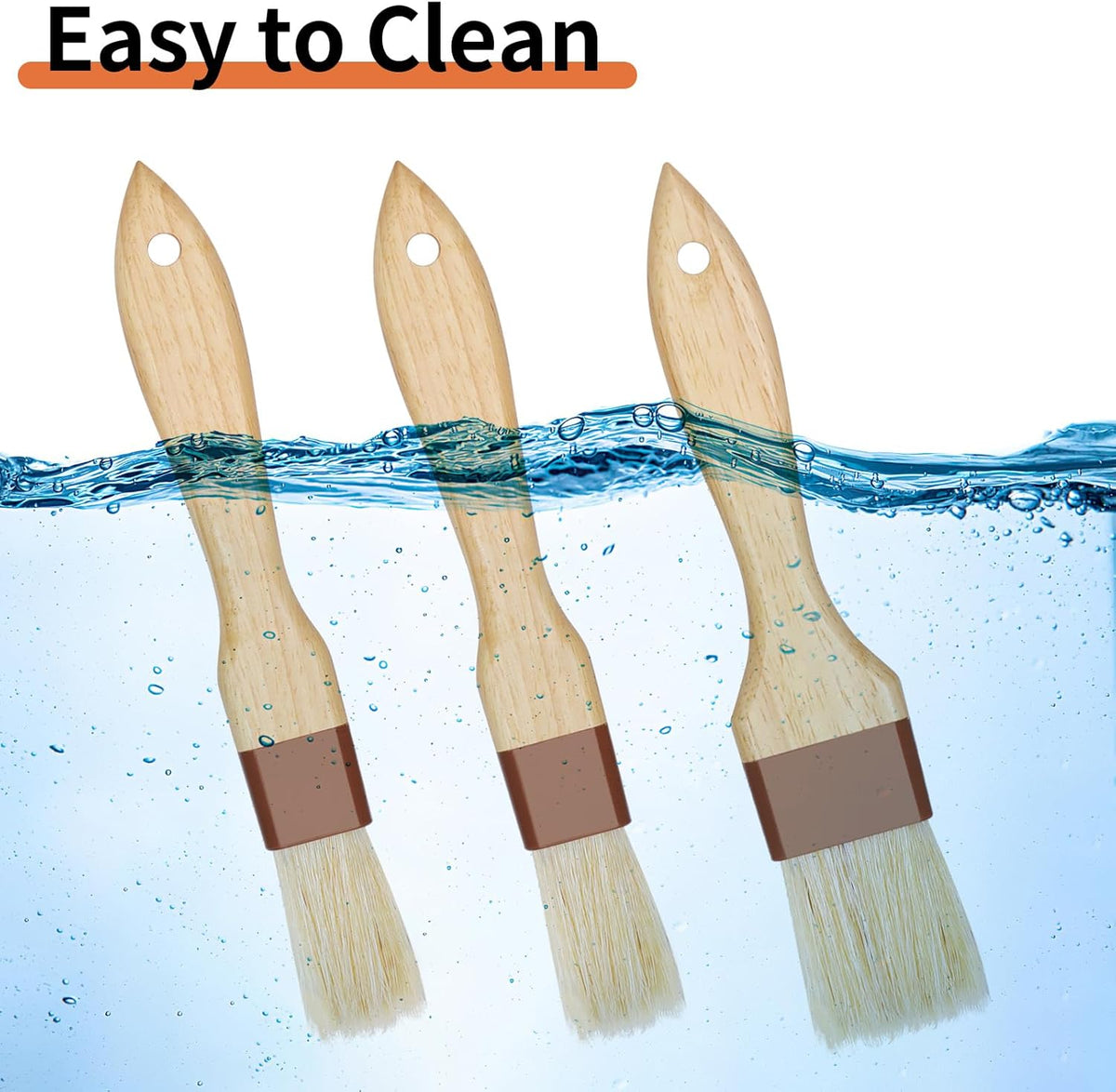 3 Pcs Pastry Brush, Natural Bristle Basting Brush, Cooking Brush, Food Brush, Butter Brush, Baster Brush, BBQ Brushes for Sauce, Kitchen Baking Brushes for Oil, Grilling, Marinade