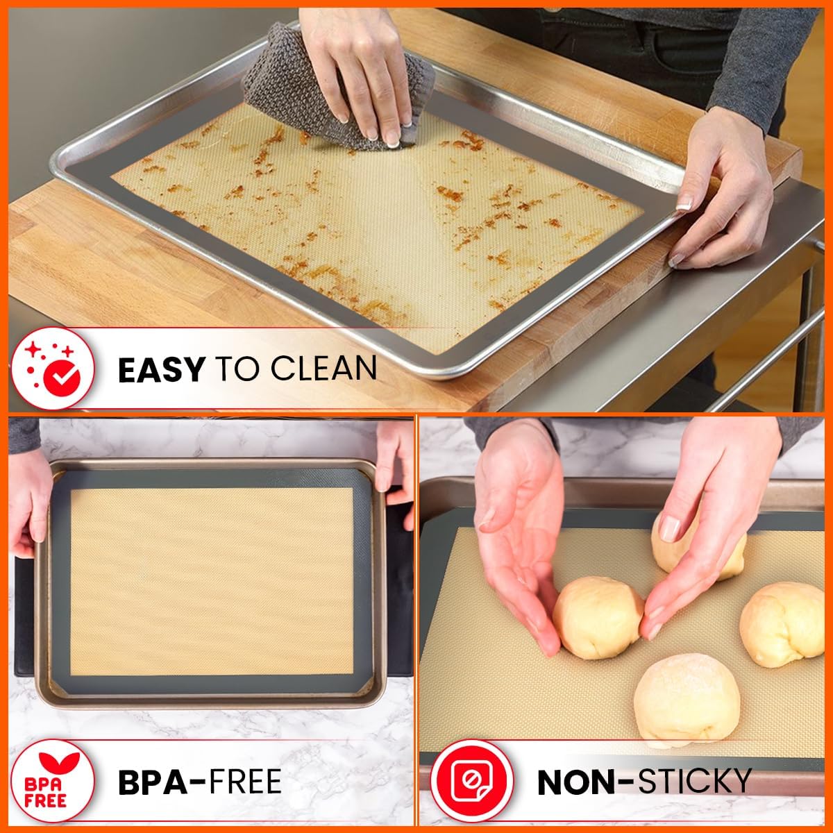 2 Half Sheet Nonstick Silicone Baking Mats and Microwave Toaster Oven Pizza Mat Circle 9" - Thick Heavy Duty Silicone Baking Sheet Non Stick 1/2 for Macaron Cookie - 3 Pack Reusable Cooking Pads