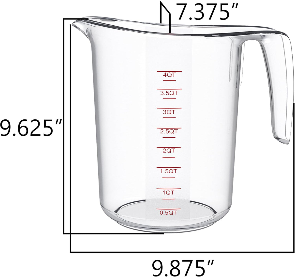 DaYammi Measuring Cups 4-Piece, Unbreakable Food-Grade Plastic Measuring Cup for Dishwasher, 16-Cup Liquid Measuring Cups for Prepping, Baking, Cooking, Readable Markings, 4-Quart/4L, Clear