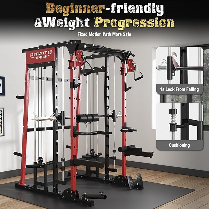 Smith Machine,2200 LBS Squat Rack for Home Gym with Dual Pulley System,Multifunctional Power Rack Cage for Strength Training with More Attachments
