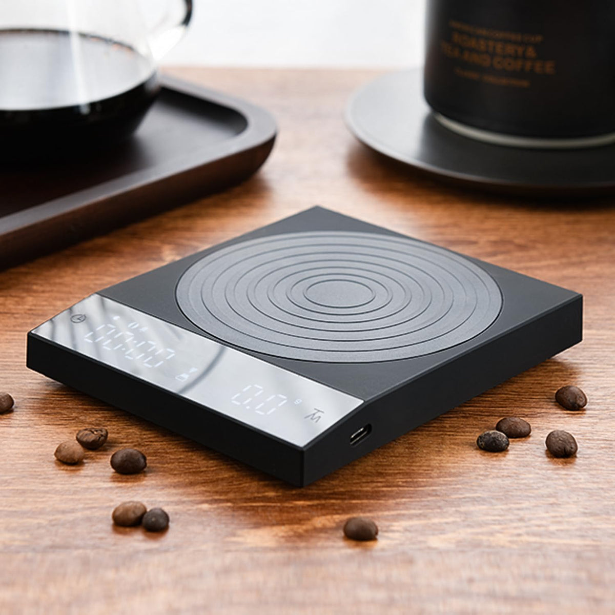 Rechargeable Mini Coffee Scale with Timer,FSJCOFFEE Espresso Scale Metal Body 2kg/0.1g Precision Coffee Scale, for Pour-Over Coffee,Portable Digital Kitchen Scale, Food Scale with Auto Timer (Black)