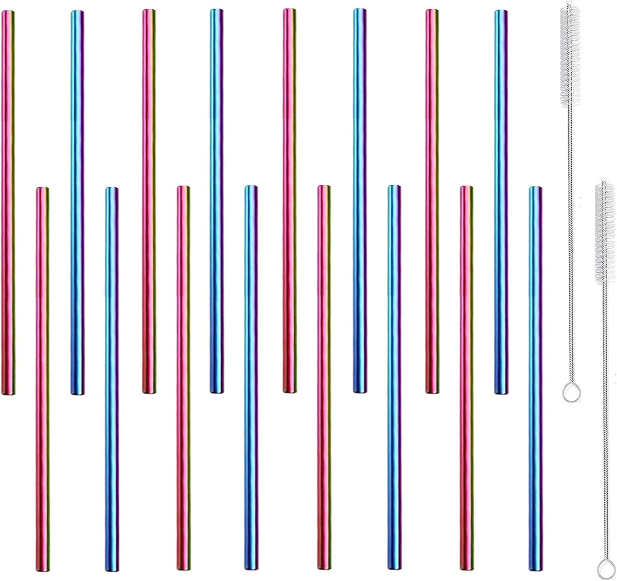 Metal Straws Short Small Mini Stainless Steel Reusable Drinking Straw for Kids Juice Cocktails Coffee Bar Party Home Office Restaurant, 150mm Length with Cleanning Brush, Colorful 16PCS