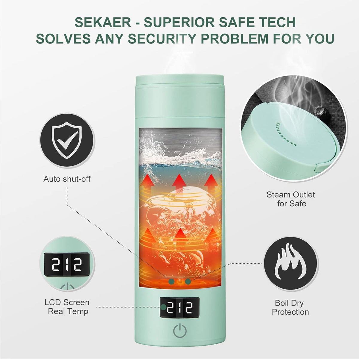 Sekaer Travel Electric Tea Kettle Portable Small Mini Coffee Kettle, with 4 Variable Presets, Personal Hot Water Boiler 304 Stainless Steel with Auto Shut-Off & Boil Dry Protection, SY-618G