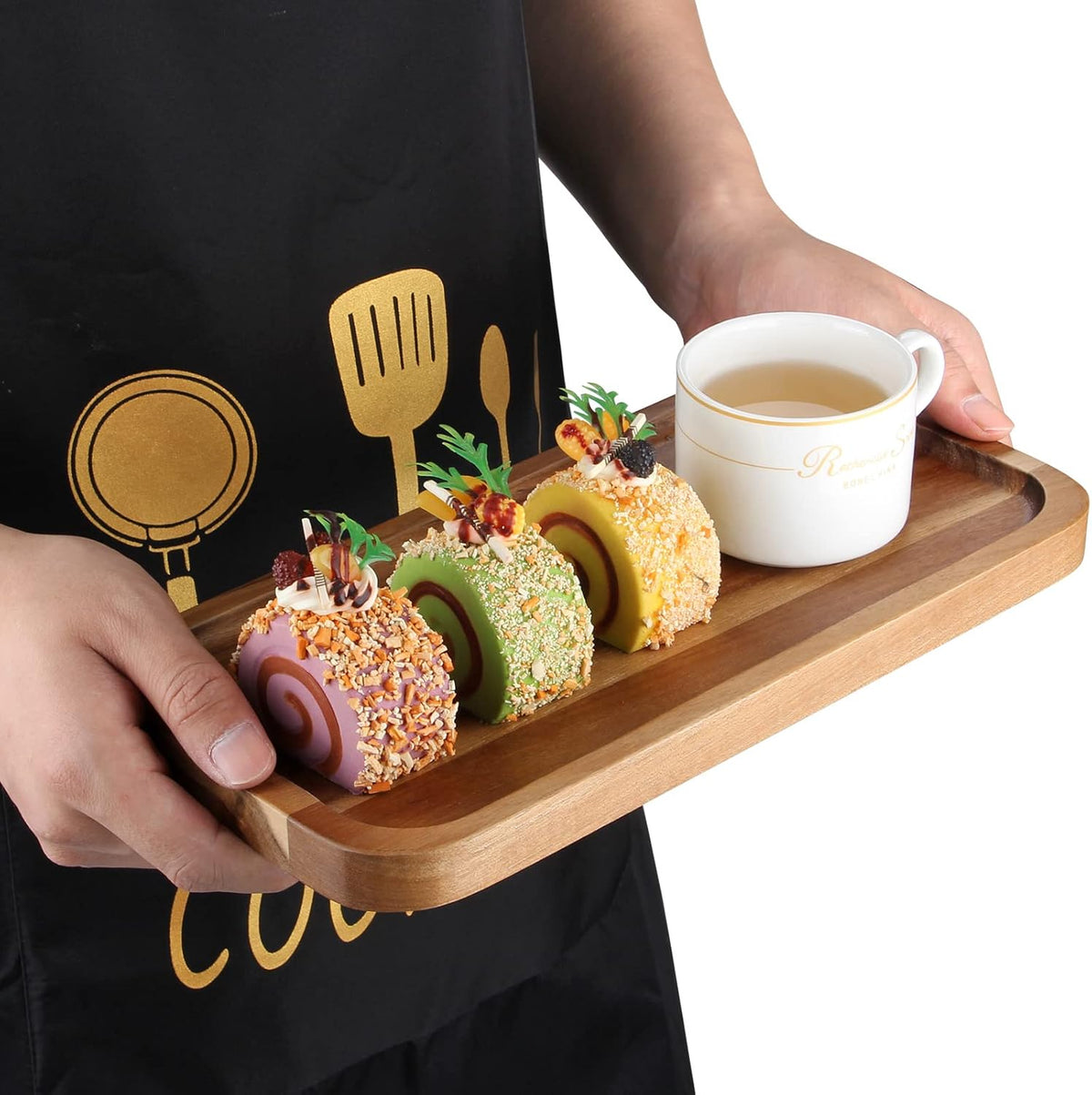 2 Pcs Rectangular Serving Platters for Food Dish Party Wooden Charcuterie Boards 14" x 7" Acacia Wood Trays for Kitchen Counter Decor Rectangle Dessert Plates Cheese Board Snack Appetizer Platter