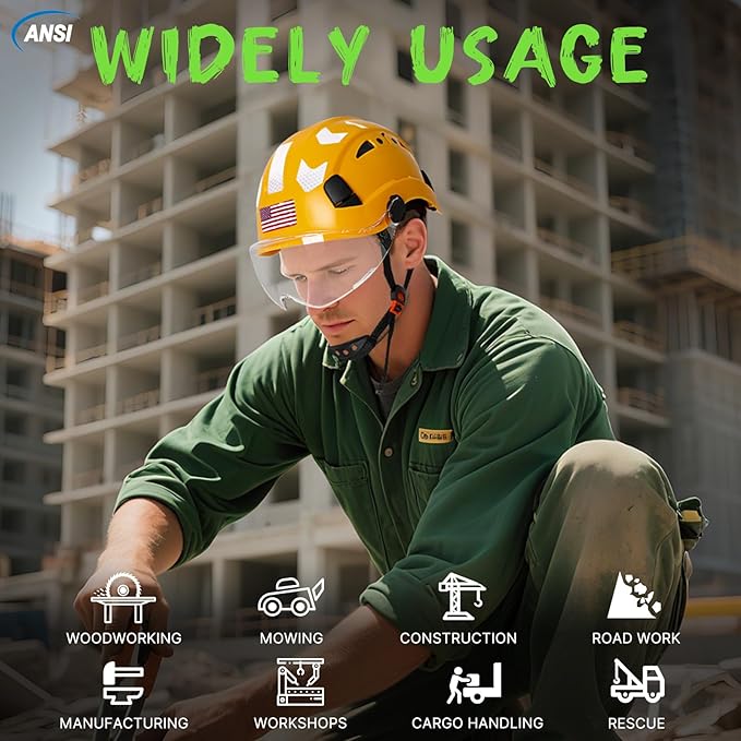 AOLAMEGS Construction Safety Hard Hat - ANSI Z89.1 Type Ι OSHA Approved Safety Helmets with Chin Straps Lightweight Reflective Vented ABS Hard Hats For Men Women Industrial Workwear 6-point Suspension