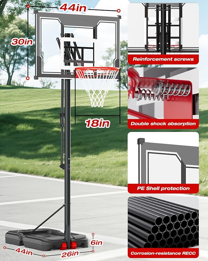 Basketball Hoop Outdoor with 45 Inch Shatterproof Backboard, Portable Basketball Goal System 4.8-10ft Height Adjustable for Kids, Youth, Adults, Backyard/Driveway/Indoor
