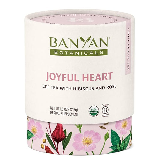 Banyan Botanicals Joyful Heart CCF Tea Loose Leaf Organic Herbal Tea Uplifting and Aromatic with Hibiscus, Tulsi, and Rose 1.5 oz. Non-GMO Sustainably Sourced