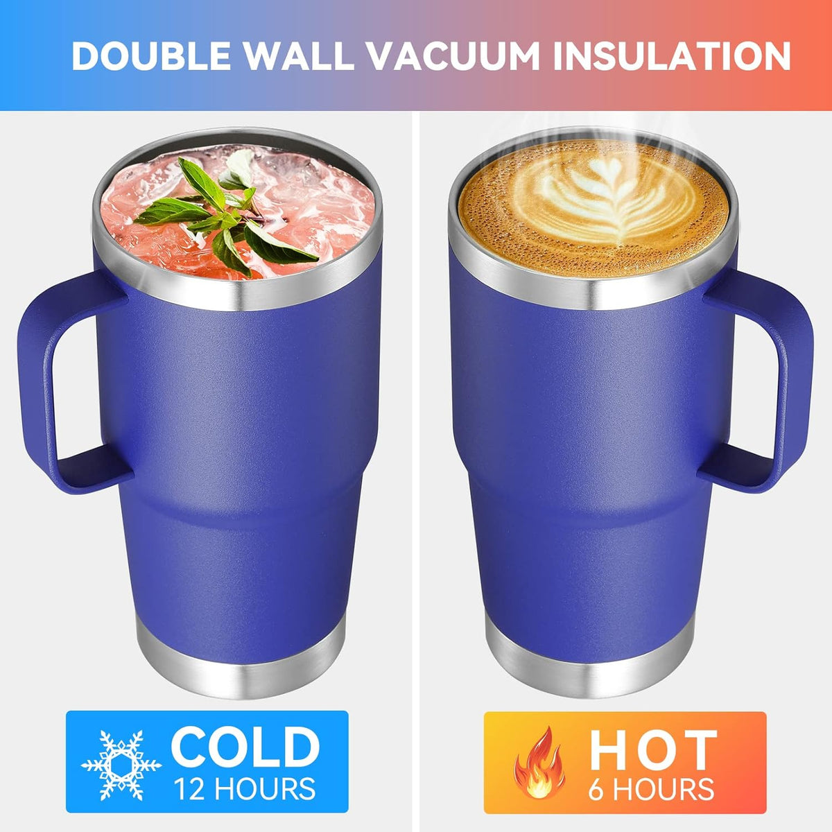 VEGOND 20 oz Tumbler with Handle Lid and Straw, Stainless Steel Insulated Travel Coffee Mug Spill Proof Double Wall Metal Tumbler Cup Keeps Drink Hot and Cold, Royal Blue 1 Pack