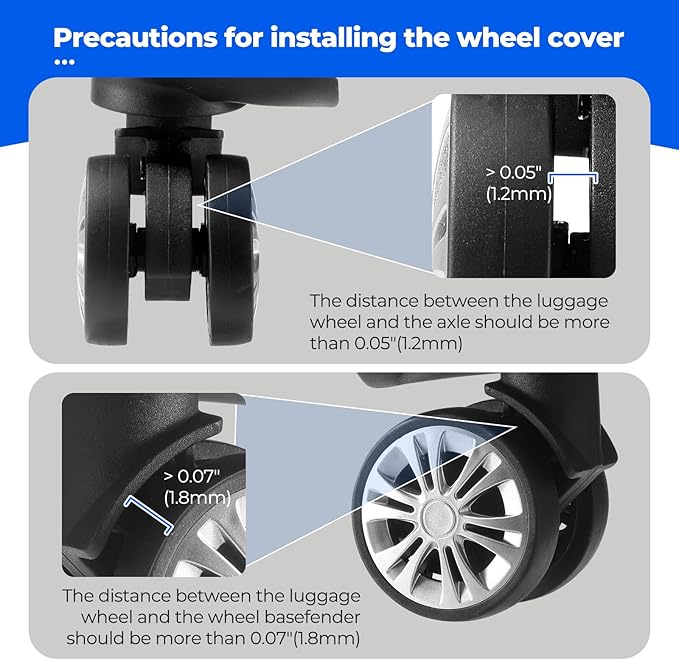 8 Pcs Upgrade Luggage Wheel Covers, Carry On Luggage Suitcases,Wear-Resistant, Anti-Noise, Silicone Wheel Protective Covers for 2-2.4" Spinner Wheel,Essential Travel Accessories (Blue)