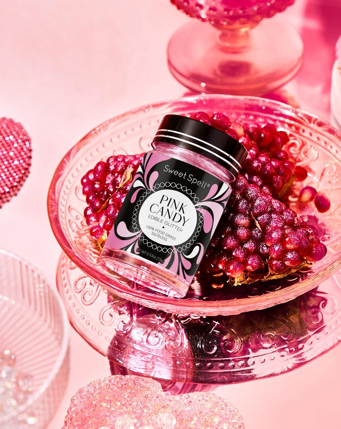 Sweet Spell Edible Glitter (15g) - Shimmer Sparkles for Drinks, Cakes, Cocktails - 100% Edible & Food Grade Glitter, Vegan, Gluten-Free (Pink Candy)