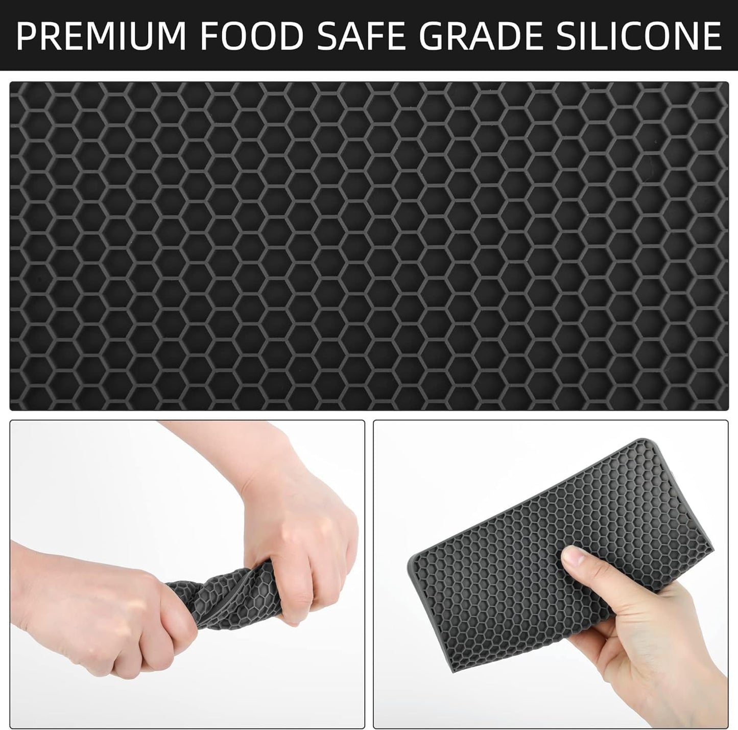 Silicone Trivets Mats, Silicone Hot Pads for Pot Holder, Square Trivets for Hot Dishes, Pots and Pans, Multi Purpose Hot Pads for Kitchen Counter, Non Slip Heat Resistant Mats Set 4 Navy