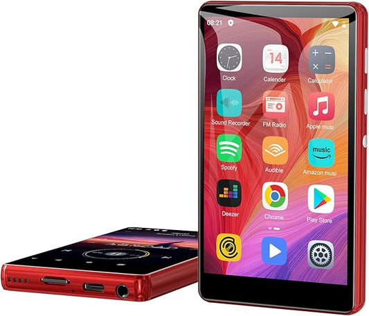80GB Music Player, SWOFY M503Pro MP3 MP4 Player with Bluetooth and WiFi,Pandora,Amazon Music, 4" Touch Screen MP3 Player with Spotify, Audible, Audiobooks Up to 512GB Red