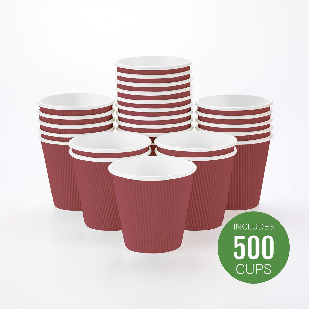 Restaurantware 8 Ounce Double Wall Disposable Coffee Cups, 500 Insulated Crimson Paper Tumblers, Ripple Wall Design, Lids Sold Separately for Hot Drinks like Tea, Hot Chocolate, and More