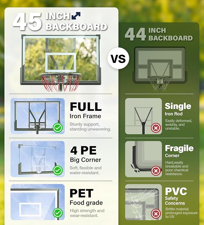 Basketball Hoop Outdoor, 4.4-10 ft Adjustable Height, Portable Basketball Hoop Goal System for Kids Teens and Adults, Weather-Resistant Heavy Base and 45 Inch Shatterproof Backboard